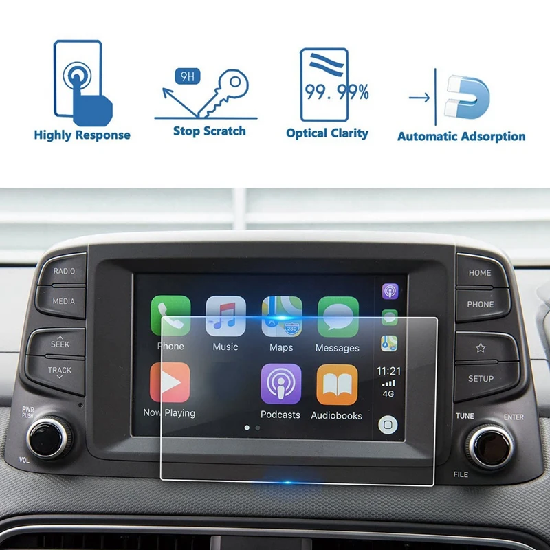 

For 2018 2019 2020 2021 Hyundai Kona 7-Inch GPS Navigation Touch-Screen Protector Display Tempered Glass Film Bluelink