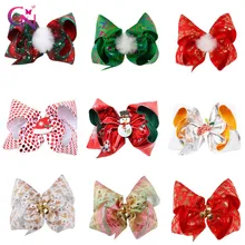 CN lazos navideños para el pelo de 6 "para niña, pinzas para el pelo con lazo para niña, horquillas, accesorios navideños para cabello (1)