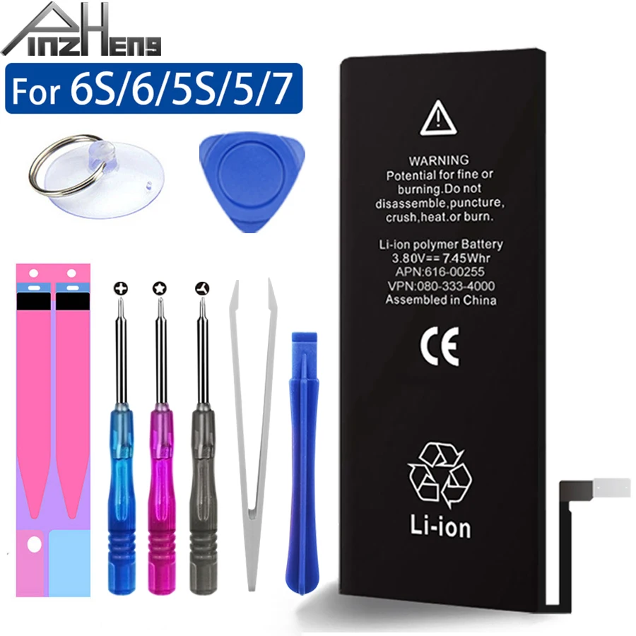 

2021 Новый PINZHENG 100% Мобильный телефон батарея для iPhone 7 6 5 5S 6S емкостью аккумулятора Наклейка Замена Аккумулятор для телефона