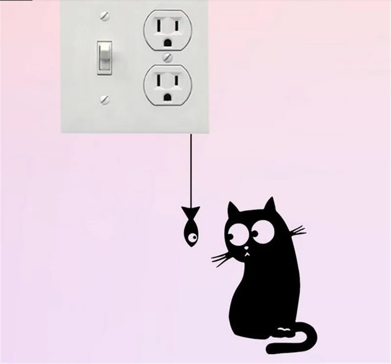 Голодный кот увидеть рыбу Смешные переключатель наклейки декор виниловая