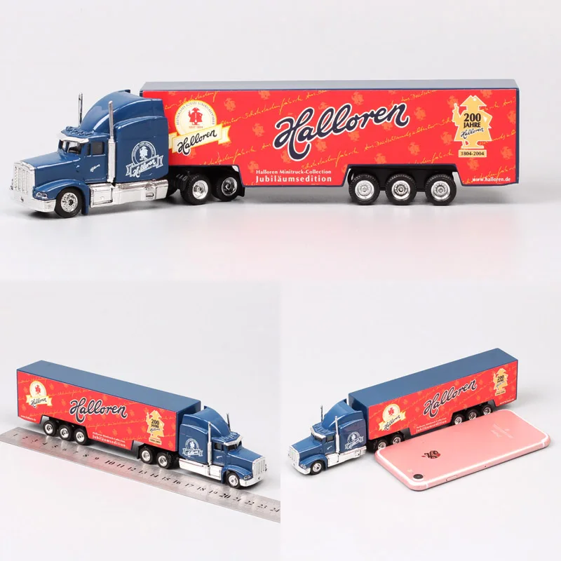 Синий 1/87 Scale Mini Small Germany Advertising AD Media container Cargo trailer tow Truck Diecasts& Toy Vehicles model Cars souvenir - Цвет: Синий