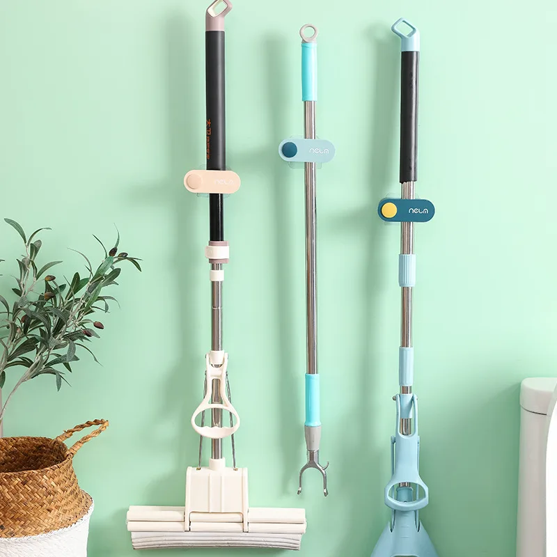 

Wall Mounted Shelf Organizer Hook Broom Holder Hanger Behind Doors/On Walls Kitchen Storage Tool Mop Rack X6X50300