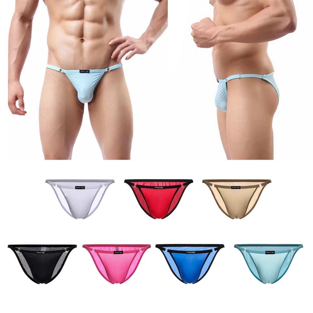 

Mens Ice Silk Low Rise Briefs Underwear String Bikini Adjustable
