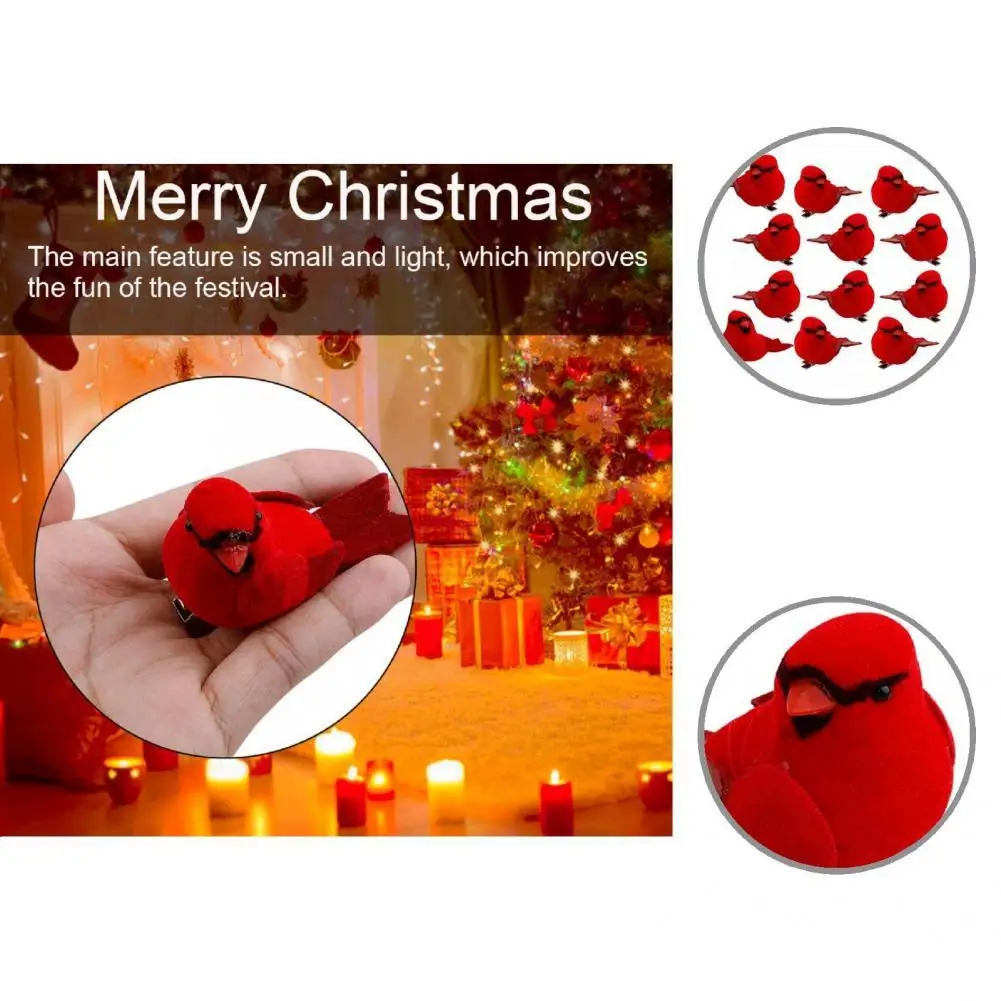 

Искусственная птица 12 шт./компл., Милая Маленькая рождественская елка, красная поддельная птица, декор с зажимами, износостойкая поддельная ...