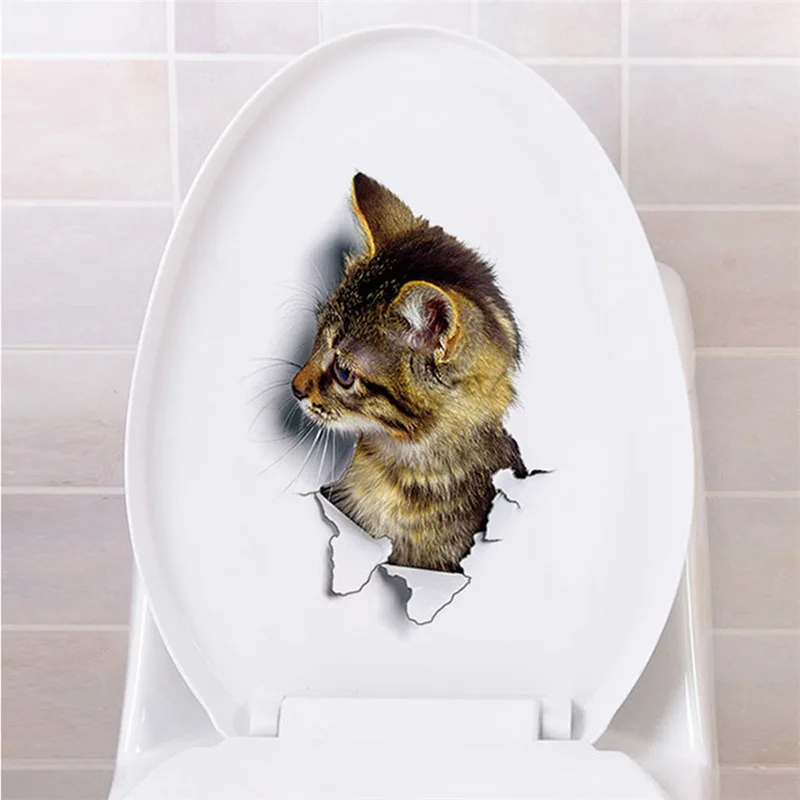 

Funny Cat Pattern Toilet Stickers For Wc Wash Room Home Decoration Diy Vivid 3d Animal Wall Decals Pvc Mural Art