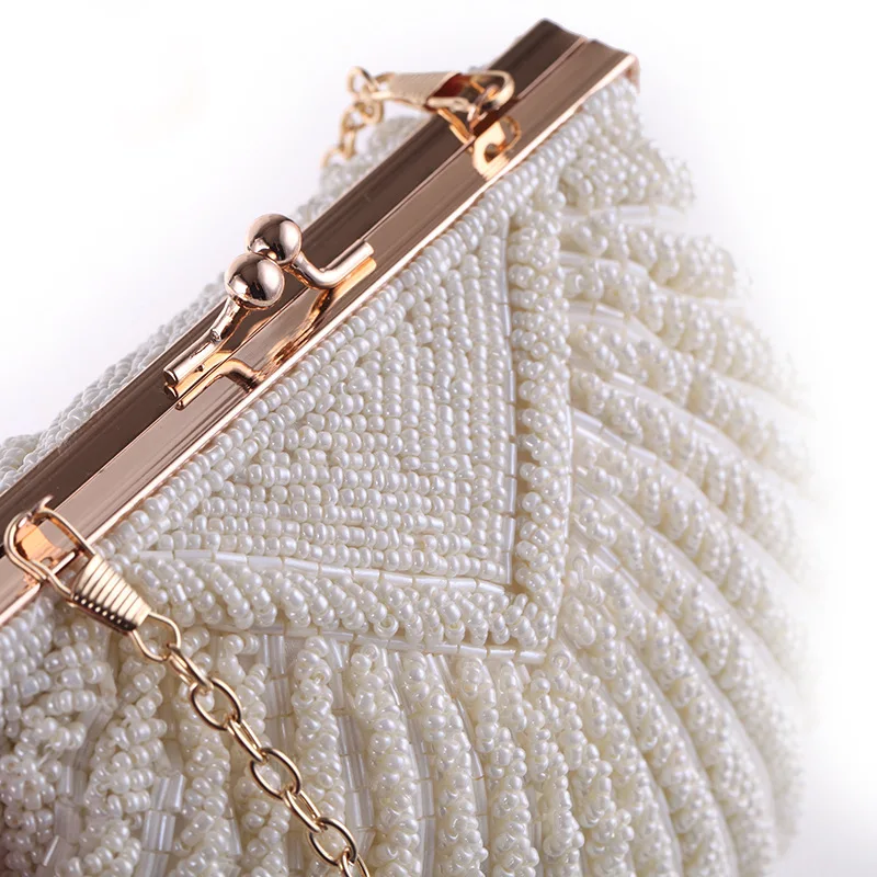 Женский клатч вечерний свадебная Сумка тоут с жемчугом и бисером модные вечерние