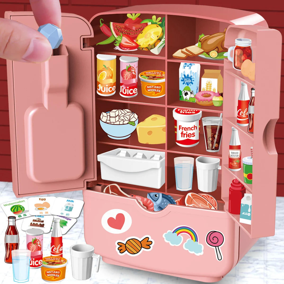 

2021 New Children's Toy Refrigerator, Double Door, Large Size, Imitation Kitchen, Food Set, Birthday Gift For Boys And Girls