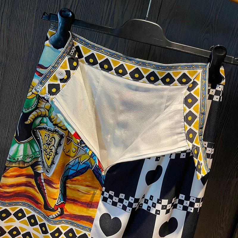 

Long Silk Print Skirt Women Spring Autumn High-waisted Fashion Skirt Female New Fashion A-line Skirt