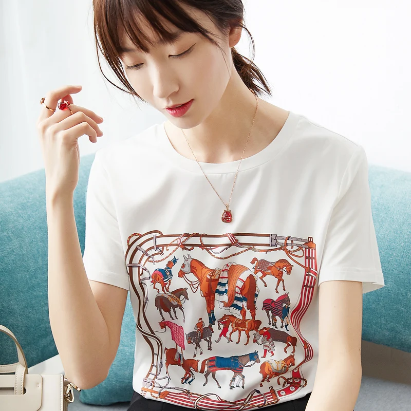 

Футболка из модала с принтом, крутая дышащая футболка с круглым вырезом и коротким рукавом, из смеси шелка, для тренировок