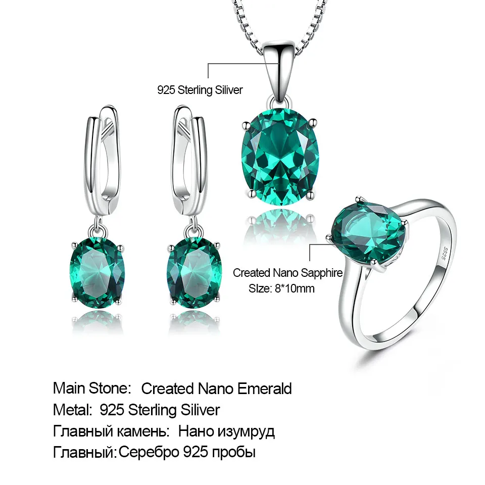UMCHO Elegant 925 Sterling Silver Pendants Necklace Rings Earrings Nano Emerald Wedding Jewelry Sets For Women With Box Chain | Украшения и