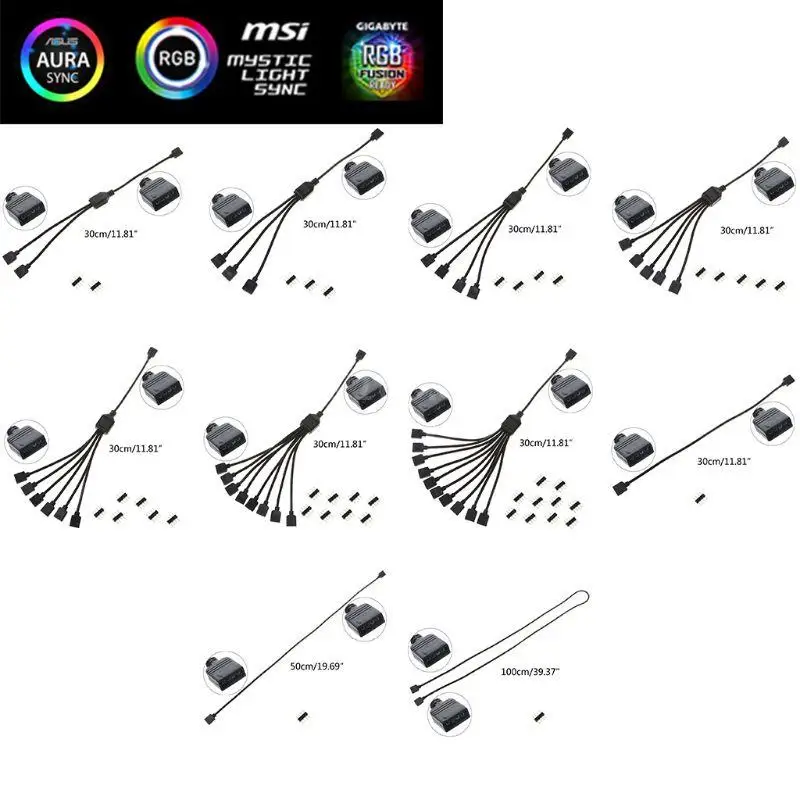 

5V 3Pin Interface Transfer Extension Cable RGB Splitter for asus MSI Motherboard Aura Sync Hub