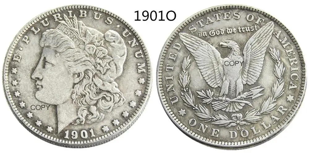 

Посеребренная копия монеты доллар Моргана в США 1901-O