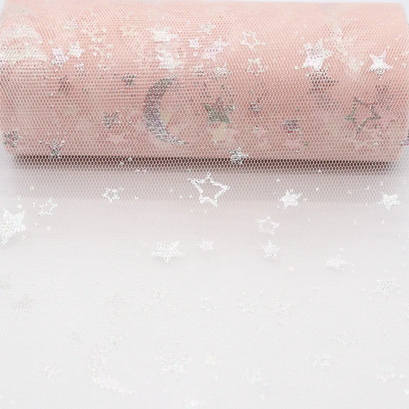 10 ярдов/рулон 6 &quot15 см Радужная серебряная фольга печать звезды и Луны тюль рулон