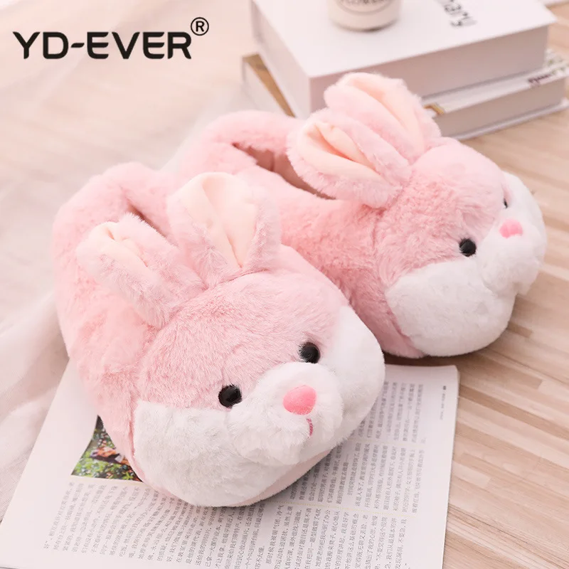 Женские зимние тапочки милый розовый кролик мультяшный дизайн теплые домашние