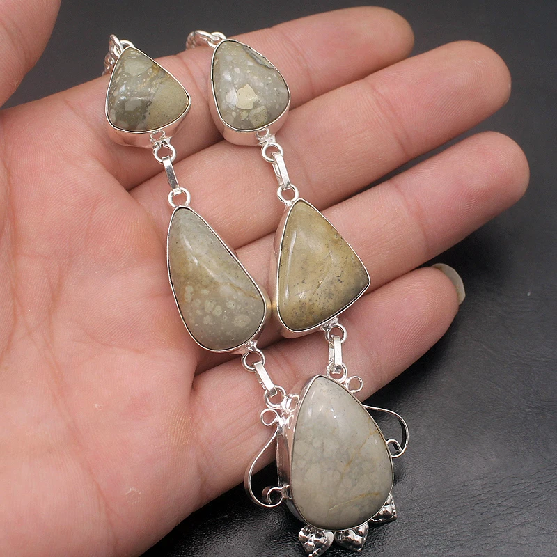 

Fantasy Unique Natural OceanJasper 925 Sterling Silver Color Charm Pendant Necklace Women Jewelry 19 Inch H314