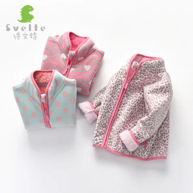

Autumn Winter New Girls Jacket Stand-up Collar Casual Kids Plus Velvet Thick Jackets Love Dots Print Zipper Warm Coats for Girls