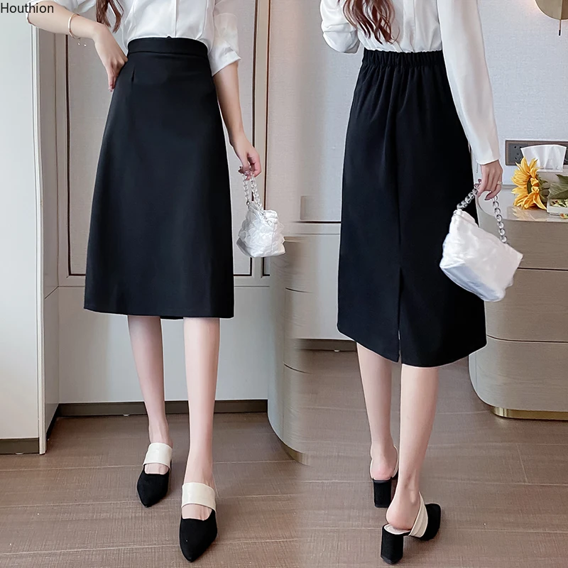 

Houthion New Mid-length Women's Skirts Fashion Casual Irregular High Waist Back Split Package Hip A-line Skirt Spring/autumn
