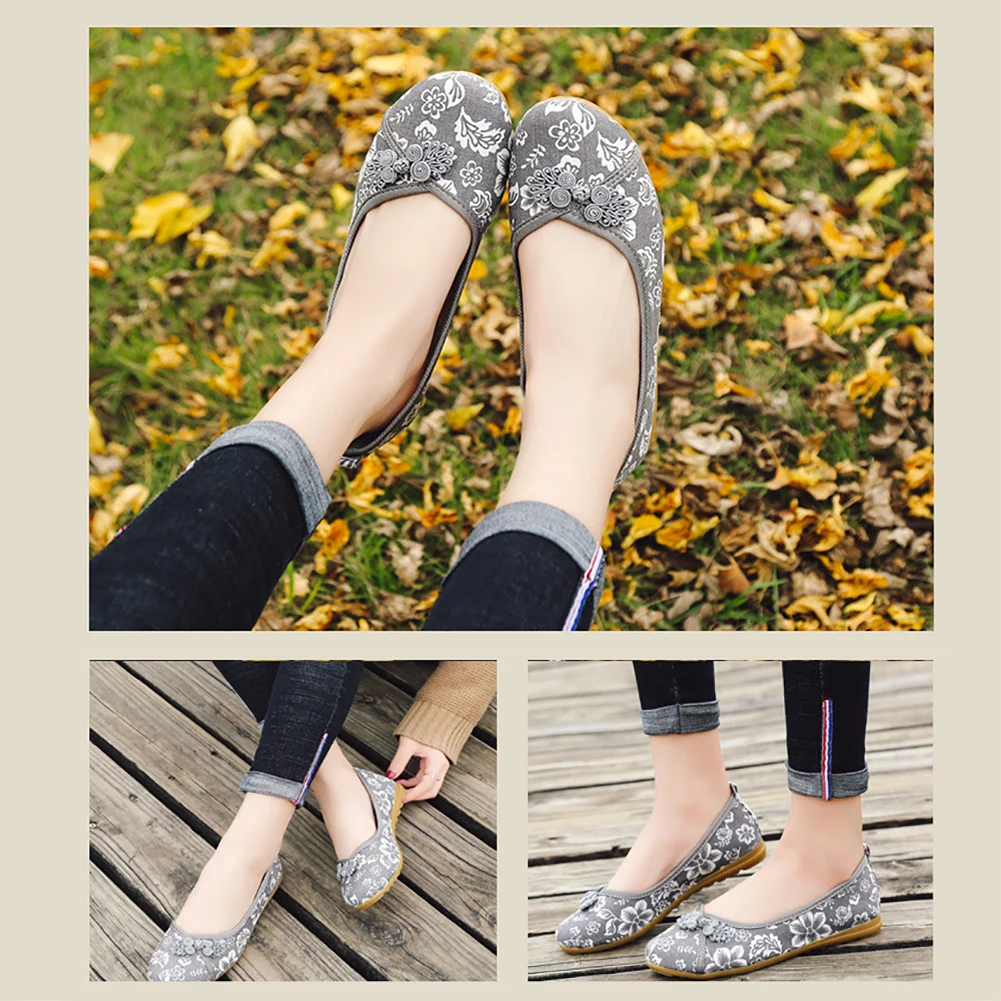 Женская уличная тканевая обувь с цветочным принтом Прогулочная легкая без