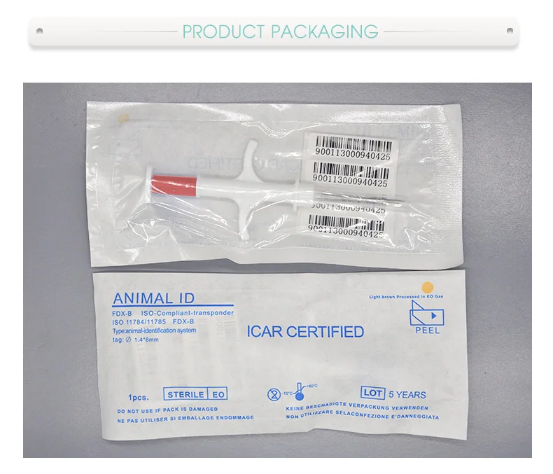 100 шт. Em4305 ПЭТ микрочип RFID животное стеклянный наконечник для инъекций ветеринарный шприц с имплантационными ЧИПАМИ 1,4*8 мм