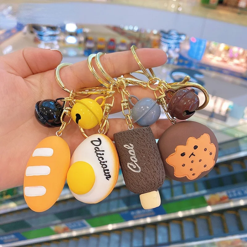 

Creative Cartoon Cookie Car Keychain Small Gift Bag Car Jewelry Pendant Couple Resin Metal Key Ring Wholesale Keychain Charms