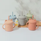 Детская силиконовая чашка в форме кота с крышкой, чашки для воды, Детская герметичная бутылочка для кормления детей, принадлежности для чашек