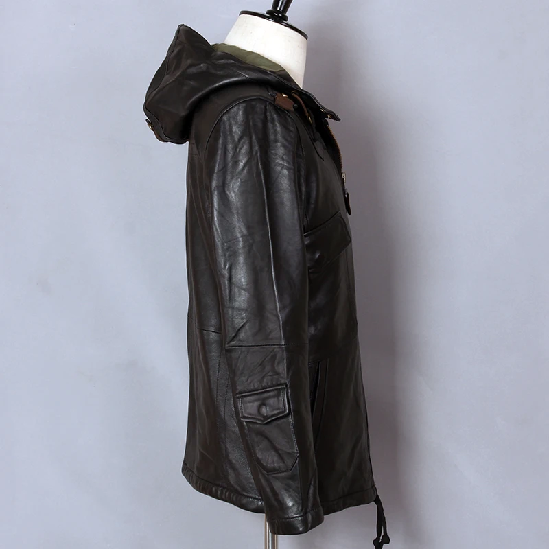 AVIREX FLY модная мужская куртка с капюшоном из натуральной кожи черная овчина летная