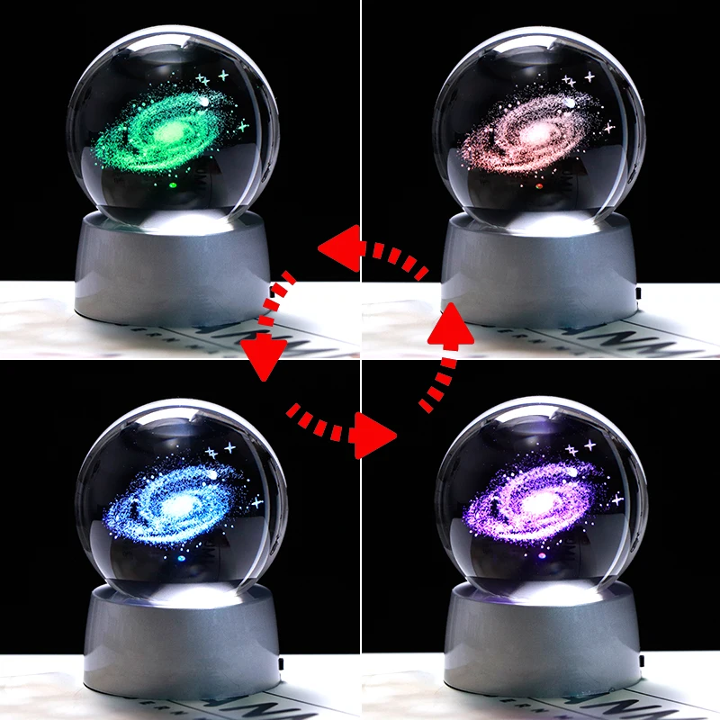 6 cm K9 Crystal 3 D Laser engraving Galaxy Ball Universe Globe with Colorful LED Base Home Decoration for Dropshipping | Дом и сад