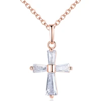luxury rose gold color cross pendant necklaces for woman crystal pendant cubic zirconia long necklace bijoux jewelry wholesale