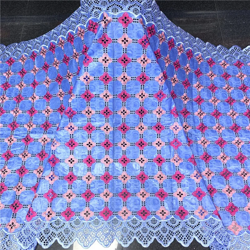 

African bazin riche fabric with brode Latest fashion embroidery bazin lace fabric with net lace 5 yards KL081405
