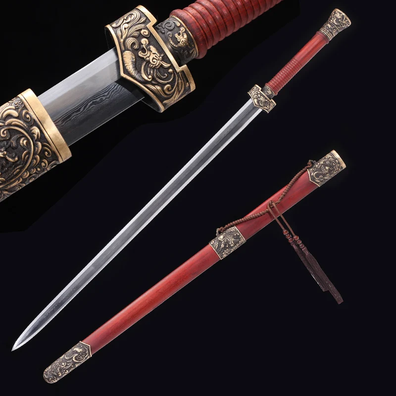 

Chinese Sword Traditional Min Dynasty Handmade Sword Folded Steel Damacus Full Tang Blade RoseWood Saya & Handle Sharpness