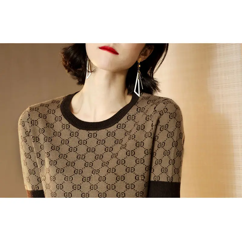 

New style temperament short sleeve women's knitted ice silk casual versatile T-shirt with loose top