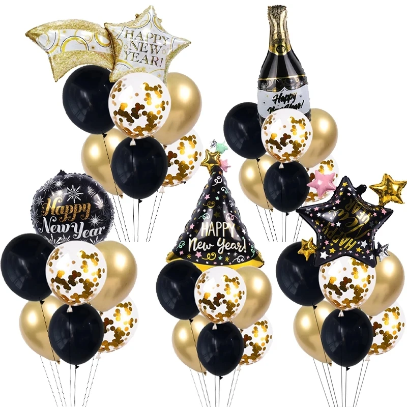 

16pcs 2023 Happy New Year Eve Party Balloons Star Bottle Tree Foil Balloon Happy New Year Navidad Xmas Party Decor Helium Globos