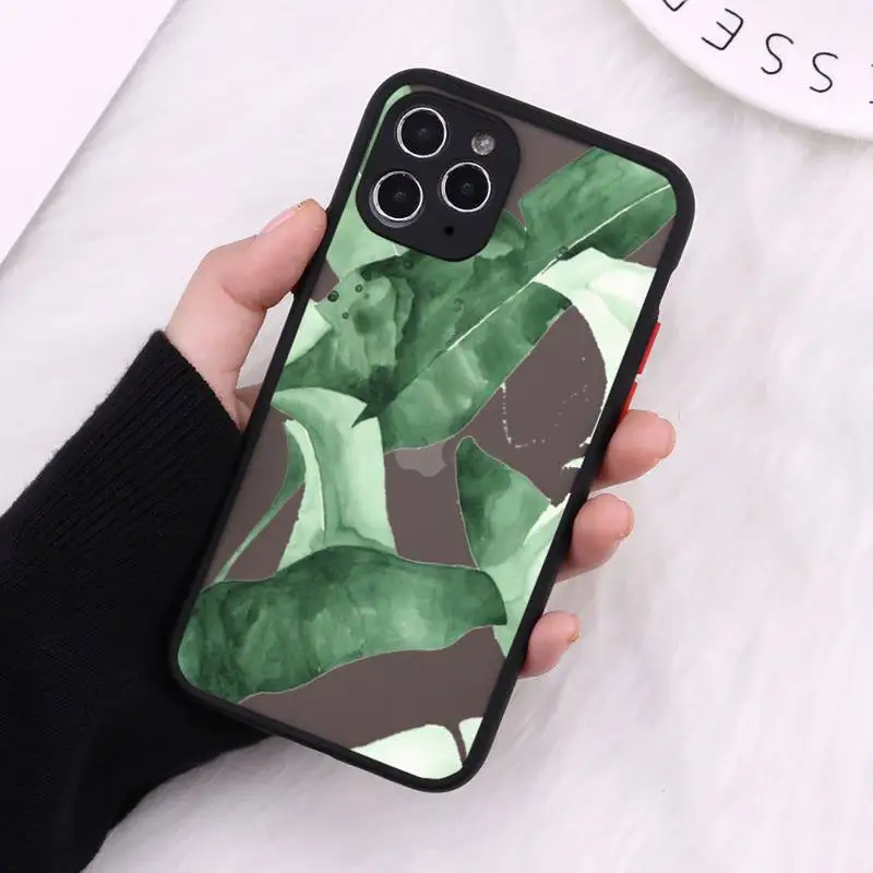 

green leaf Phone Case Matte For iPhone 12 Mini 11 Pro XR XS Max 7 8 Plus X Hard PC Back Cover