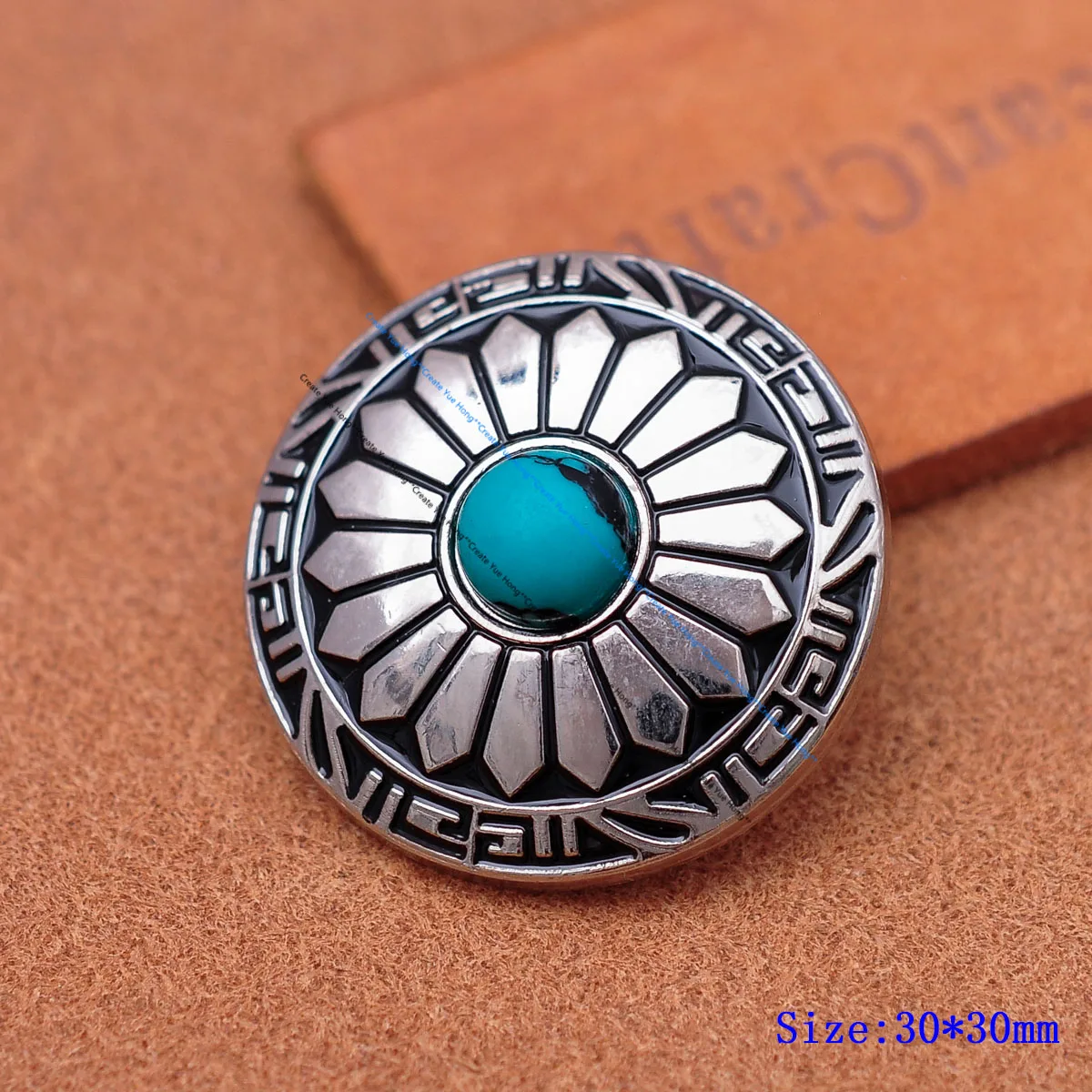 10 шт. 30 мм Серебряный Подсолнух двухцветный настоящий бирюзовый камень кожаный