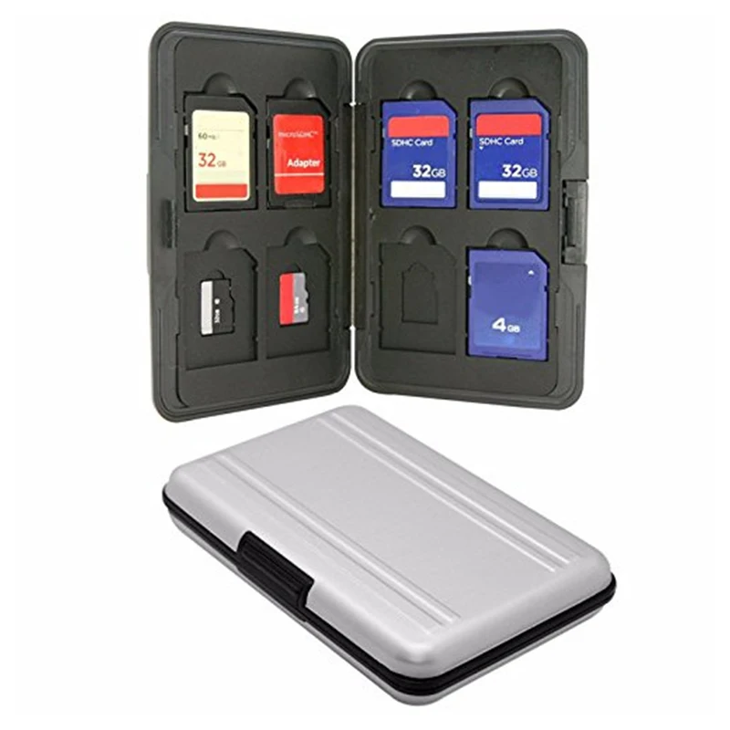 Silver Micro SD Card Holder SDXC Storage Holder Memory Card Case Protector Aluminum case 16 solts for SD/ SDHC/ SDXC/ Micro SD