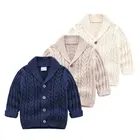 Зимний теплый вязаный свитер для маленьких мальчиков Повседневный однобортный Вязаный топ с длинными рукавами, верхняя одежда, однотонные топы, От 6 месяцев до 3 лет