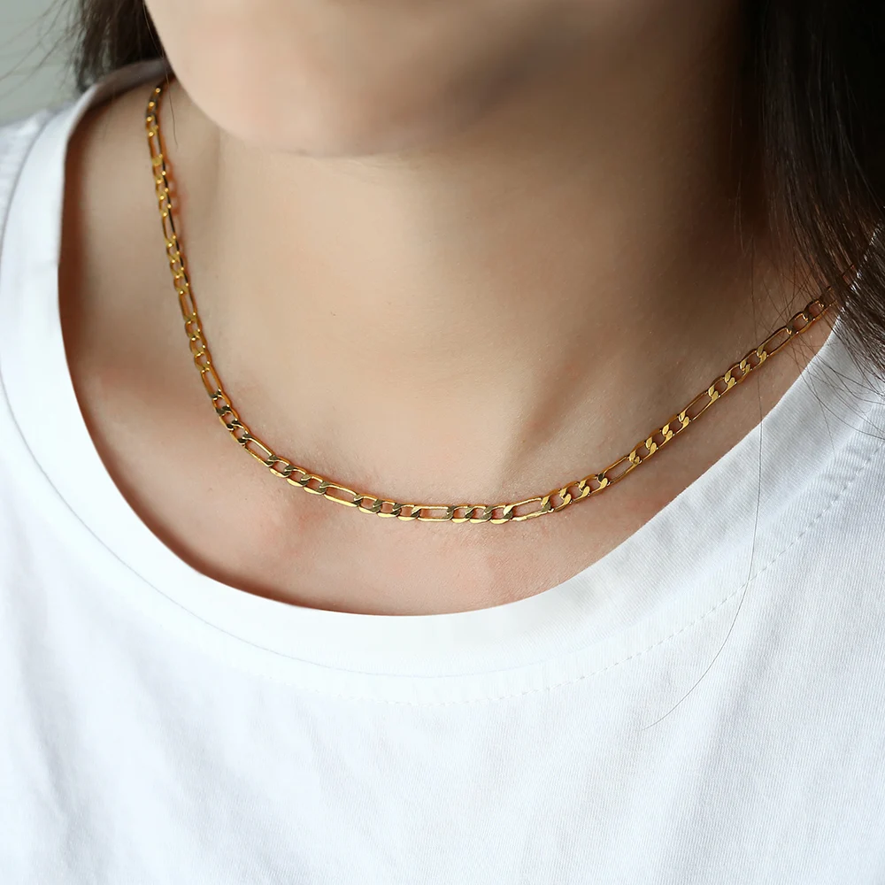 Ожерелье с плетением Фигаро для женщин и девушек 3 мм желтое золото модные