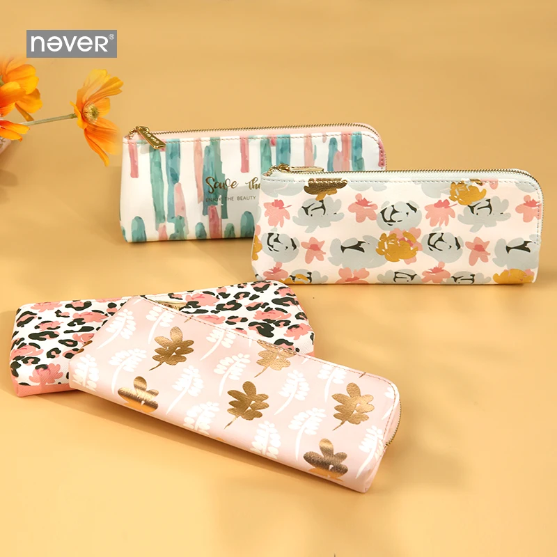 Never Leopard Grain Pen Case Tropic Cute Pencil Pouches Leather Large Capacity Bag School &amp office Supplies Stationery | Канцтовары