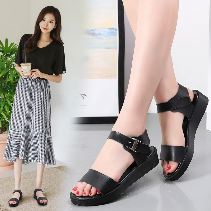 2019 г. летние женские сандалии из натуральной кожи на плоской подошве с ремешками