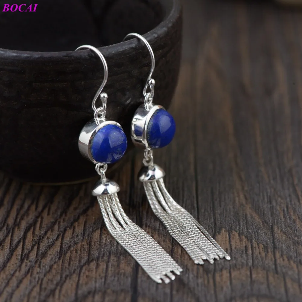 BOCAI S925 Sterling Silver Tassel Eardrop For Women Female Money Inlay Kyanite Thai Earrings Archaize Style | Украшения и