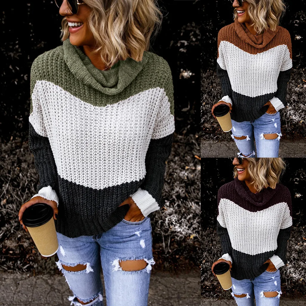 Женский пуловер оверсайз вязаный женский Повседневный однотонный свитер с