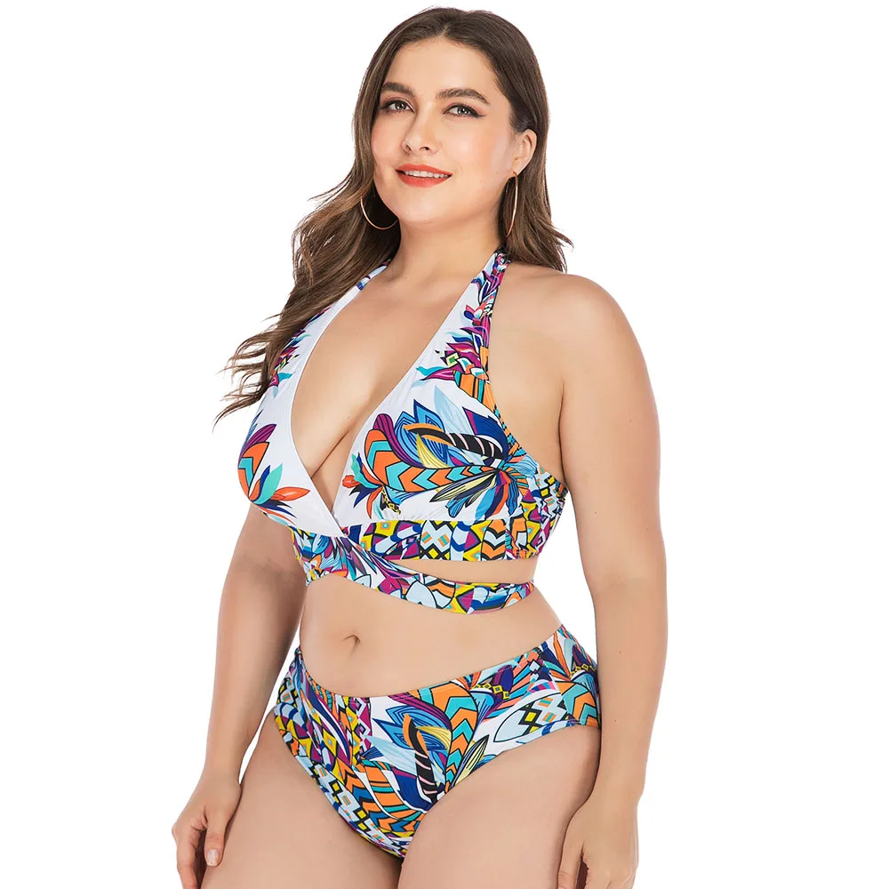 Купальник с высокой талией и лямкой на шее купальник большого размера женский