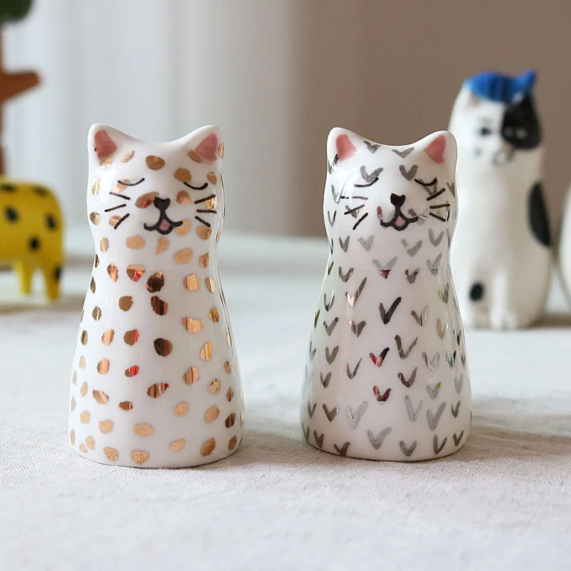 Керамические солонка 2 шт. симпатичная в форме кошки блестящая коробка с золотым