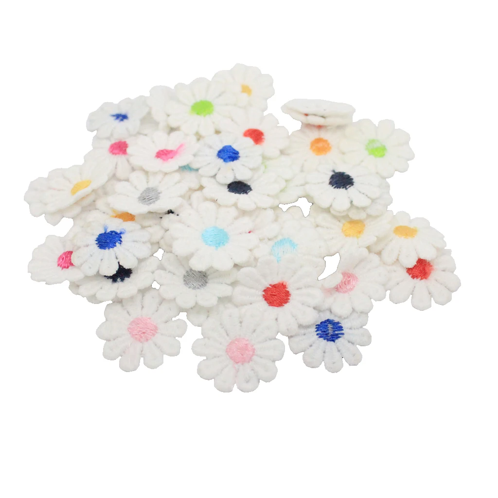 50Pcs Daisy Flower Iron / Sew on Embroidered Patch Applique Motif for Sewing | Дом и сад