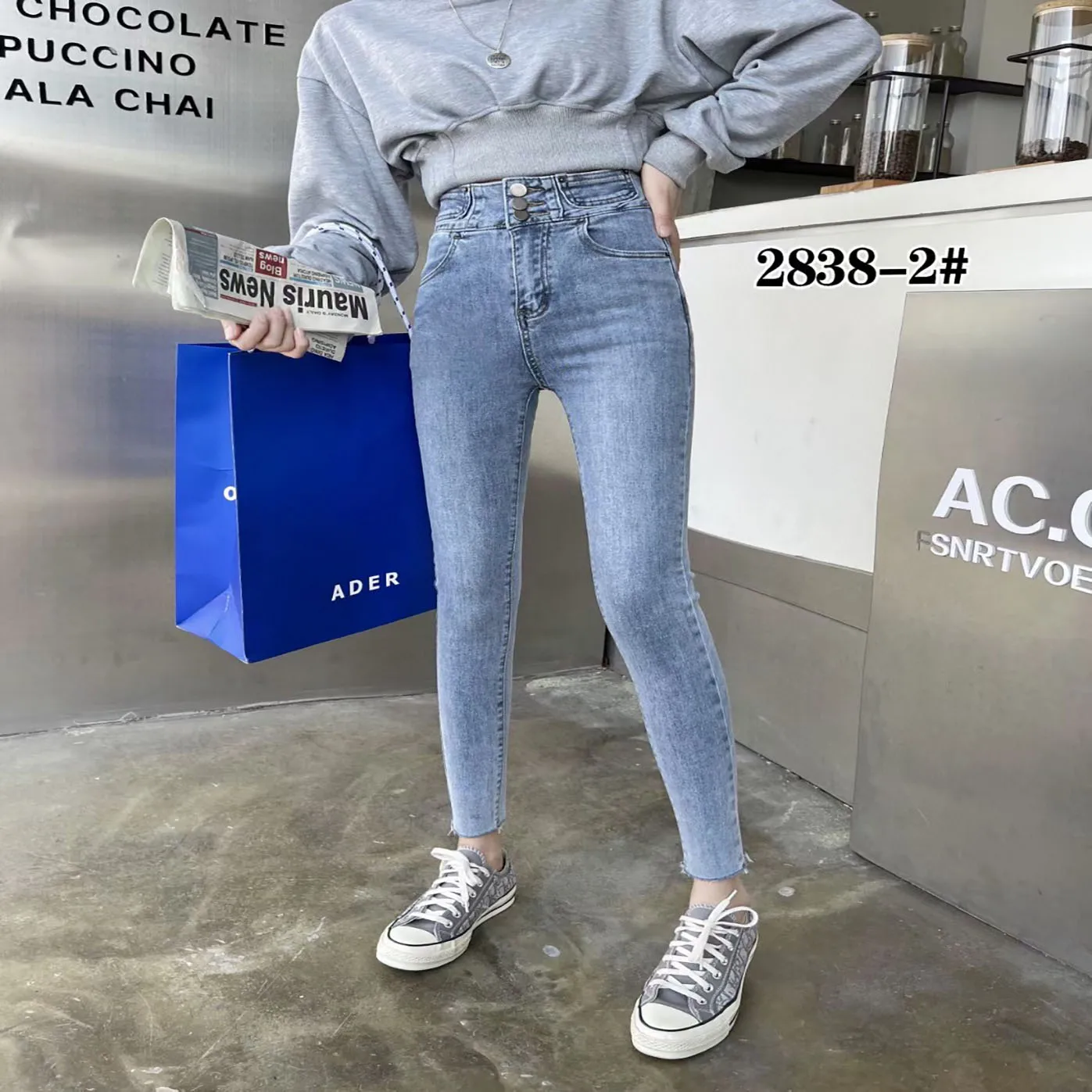 

Pencil Pants Small Size Jeans Lift Elastic Dark Blue High Waist Cropped Pants Women's Cropped Trousers Wathet Jeans with Zipper