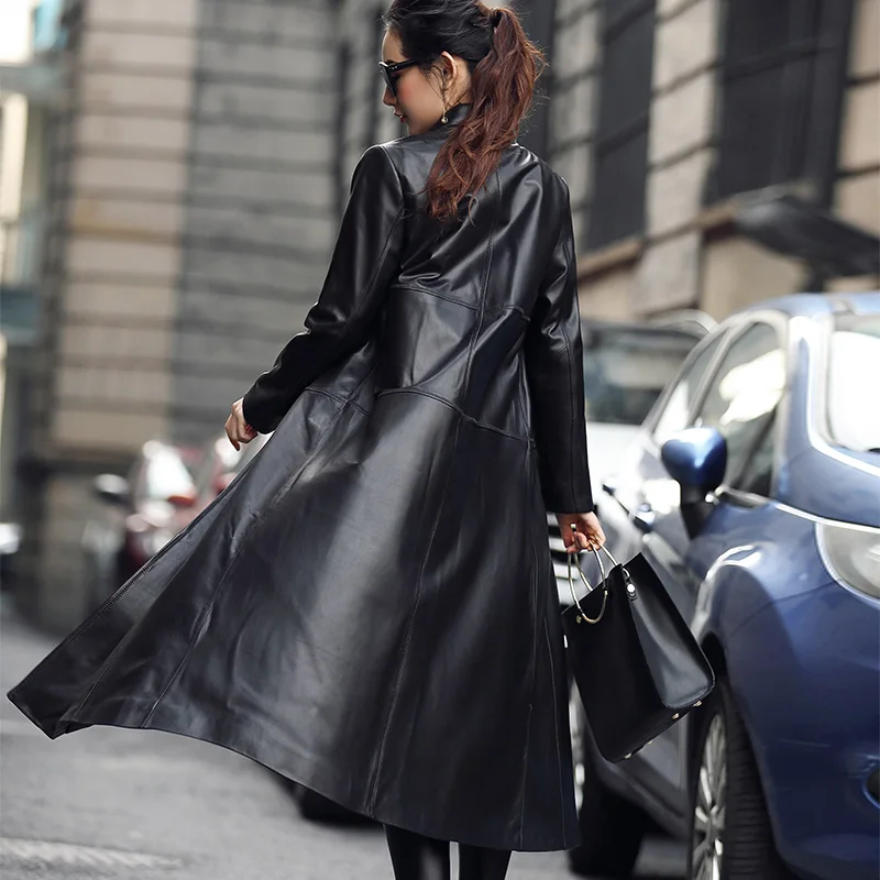 

JCBC 2021 Ladies Genuine Leather Jacket Women Long Trench Coat Female Natural Sheepskin Coats Spring Autumn Jackets OT1708