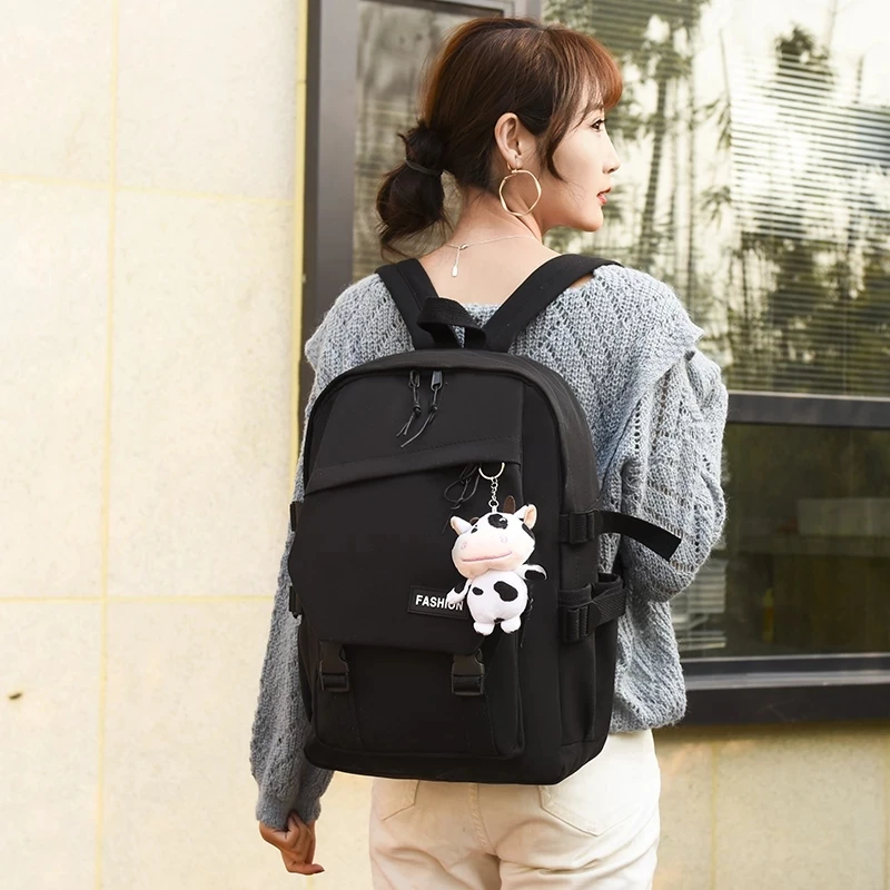 Высококачественный рюкзак с пряжкой для молодых леди однотонный из ткани