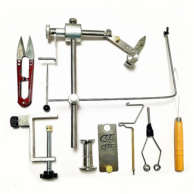 KKWEZVA set silver grade rotary fly Tying Vise  C-Clamp strengthened Hard Jaws 360 degree rotation precision fly tying tools