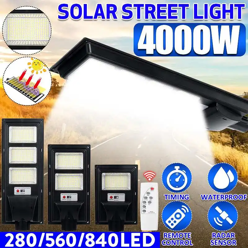 

1200W 2500W 3500W 4000W LED Solar Street Light 1120LED Remote Control Street Light IP65 Outdoor Street Lamp with Motion Sensor