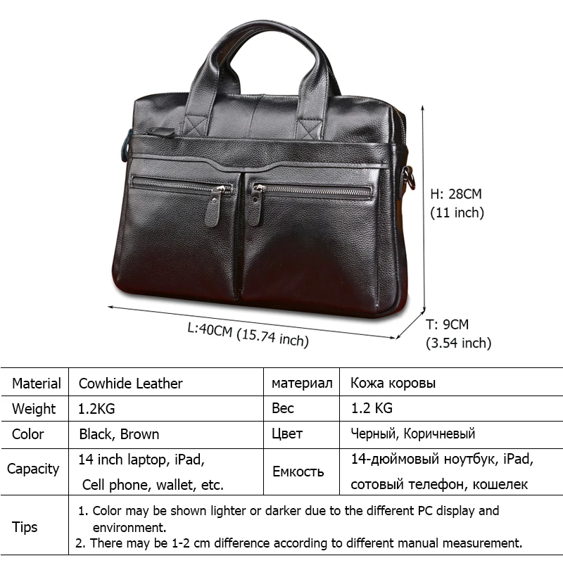 Fashion Men's Bag Genuine Leather Briefcase Men Handbags Business Computer Bag Cow Leather Shoulder Messenger Bag Man Laptop Bag